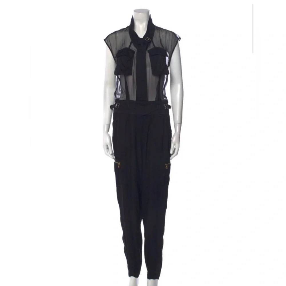 Jason Wu Black Sheer Utility Jumpsuit XS (US 2) Gold Zip Detail - Picture 1 of 16